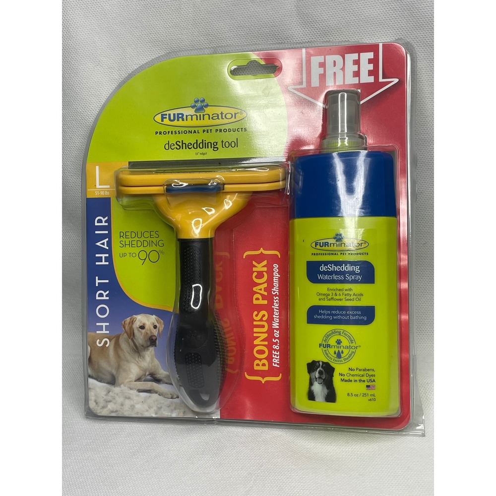 FURminator Bonus Pack Large Dog Short Hair Deshedding Tool 8.5oz Shampoo Spray